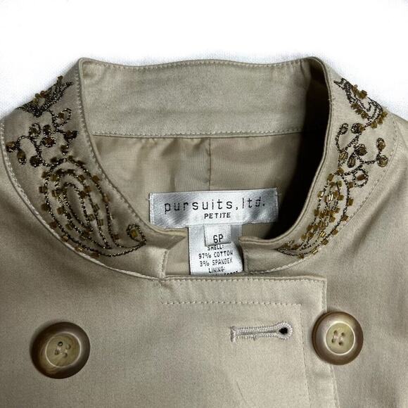 Pursuits Ltd. Beaded Military Jacket Beige Women's 6P Bohemian Double Breasted - Picture 4 of 11